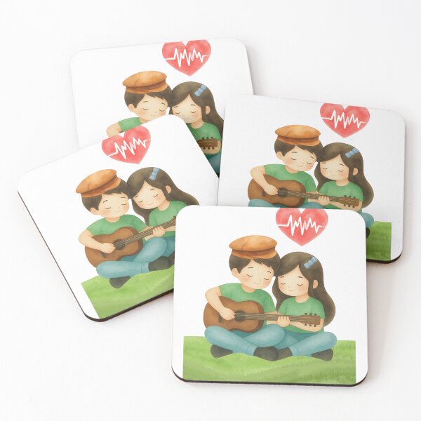 Item preview, ​Cute Music Couple - Musical Heartbeat Watercolor Art designed and sold by Heartbeat Studio by Yederlin.