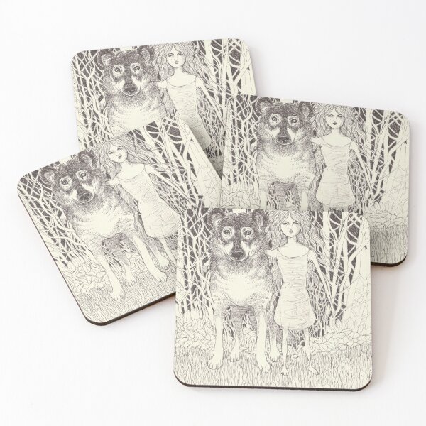 Item preview, girl and wolf in the trees designed and sold by alexandra frank.