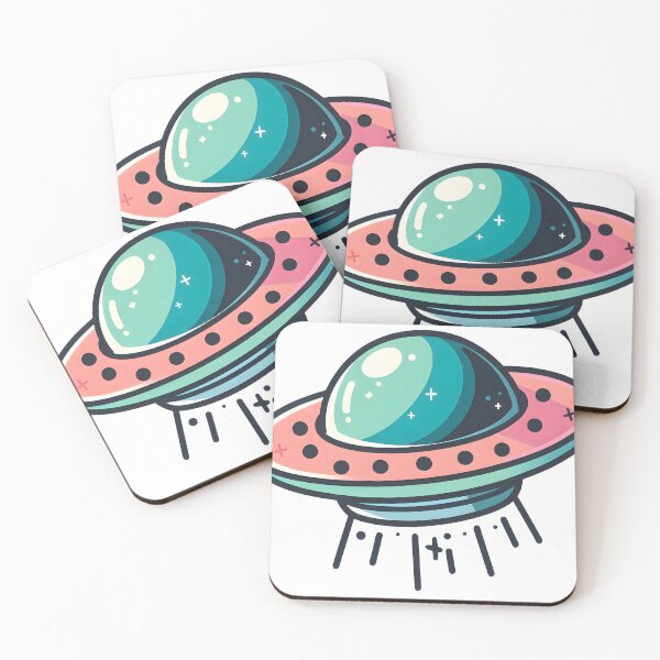 Item preview, Blue Coral UFO – Retro Sci-Fi Alien Spaceship Illustration designed and sold by BobaBunny76.