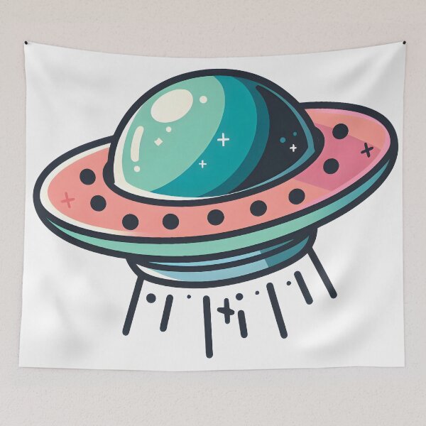 Item preview, Blue Coral UFO – Retro Sci-Fi Alien Spaceship Illustration designed and sold by BobaBunny76.