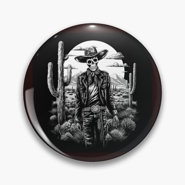 Item preview, Western Skeleton Cowboy in Desert Cactus Landscape | Gothic Southwest Skull Art designed and sold by inkoutninja.