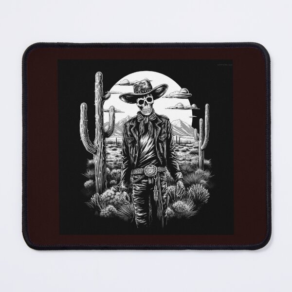 Item preview, Western Skeleton Cowboy in Desert Cactus Landscape | Gothic Southwest Skull Art designed and sold by inkoutninja.