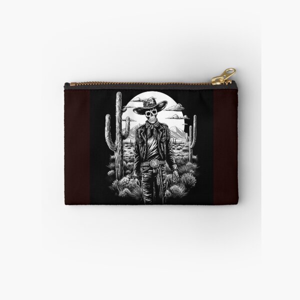 Item preview, Western Skeleton Cowboy in Desert Cactus Landscape | Gothic Southwest Skull Art designed and sold by inkoutninja.