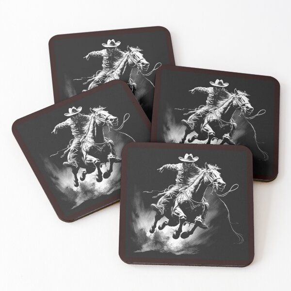 Item preview, Western Rodeo Cowboy Riding Horse | Black and White Outlaw Ranch Art designed and sold by inkoutninja.