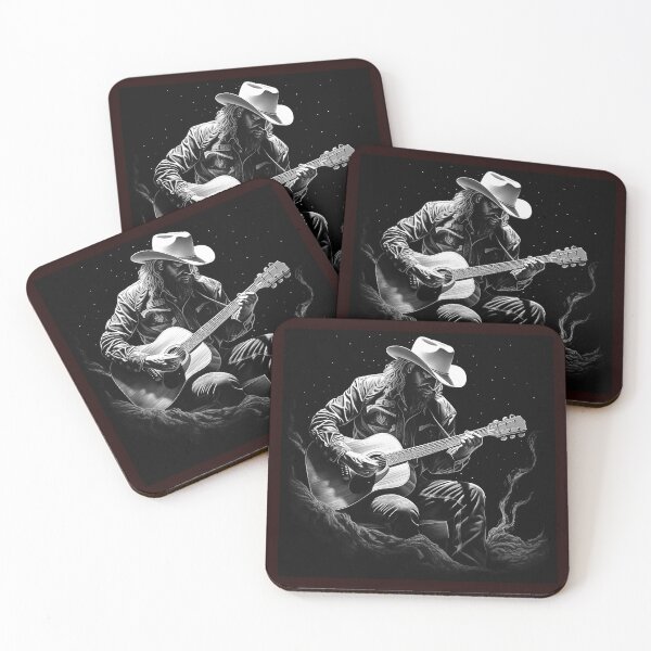 Item preview, Western Cowboy Guitar Player | Black and White Country Music Outlaw Art designed and sold by inkoutninja.