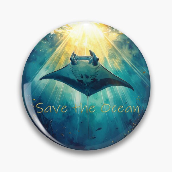 Item preview, Heavenly watercolor manta ray golden beams ocean marine art "save the ocean" theme designed and sold by icemanphotos.