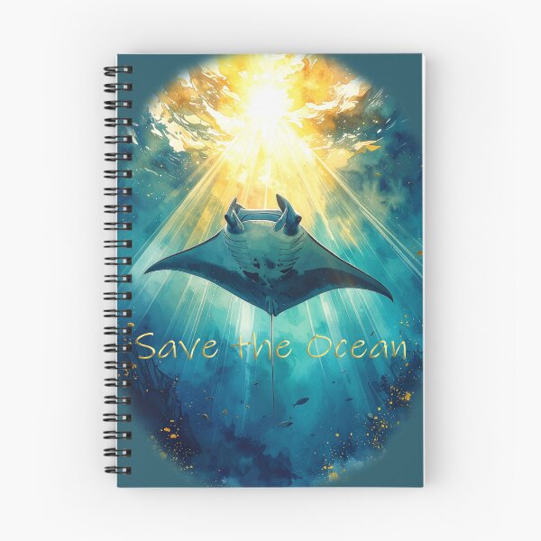 Item preview, Heavenly watercolor manta ray golden beams ocean marine art "save the ocean" theme designed and sold by icemanphotos.