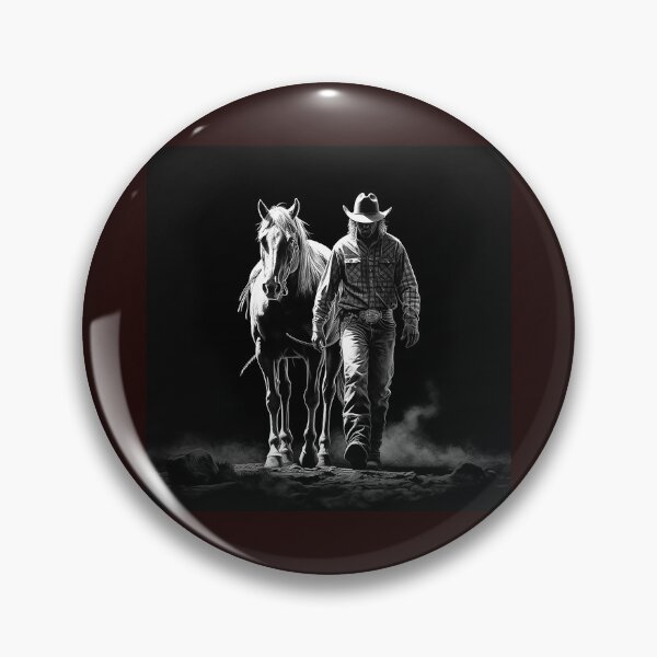 Item preview, Western Cowboy Walking With Horse | Black and White Ranch Outlaw Art designed and sold by inkoutninja.