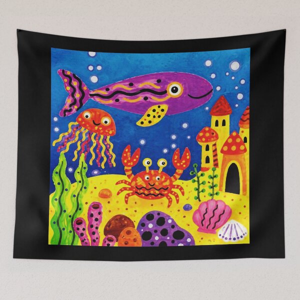 Item preview, Colorful Underwater Scene Cute Fish Crab  designed and sold by Modaozushi216.