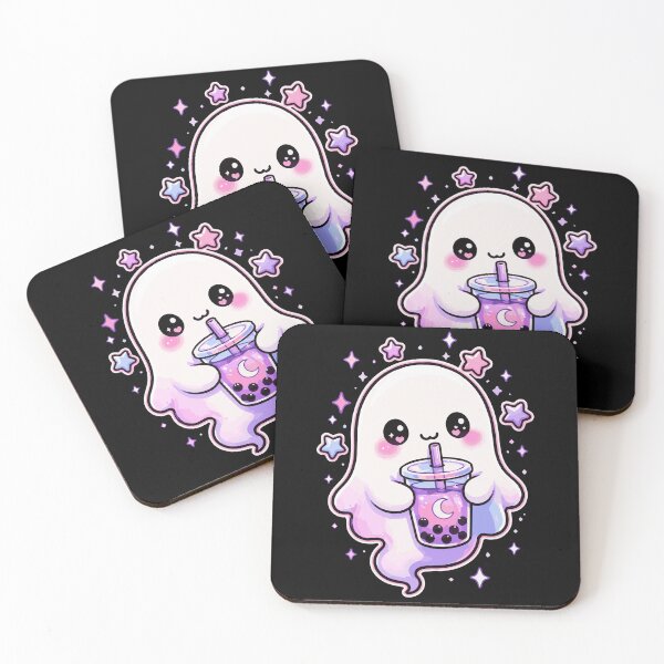 Aperçu de l'œuvre Boba Ghost - Art mignon et effrayant de thé aux perles pastel kawaii créée et vendue par Hauntingly Cute.