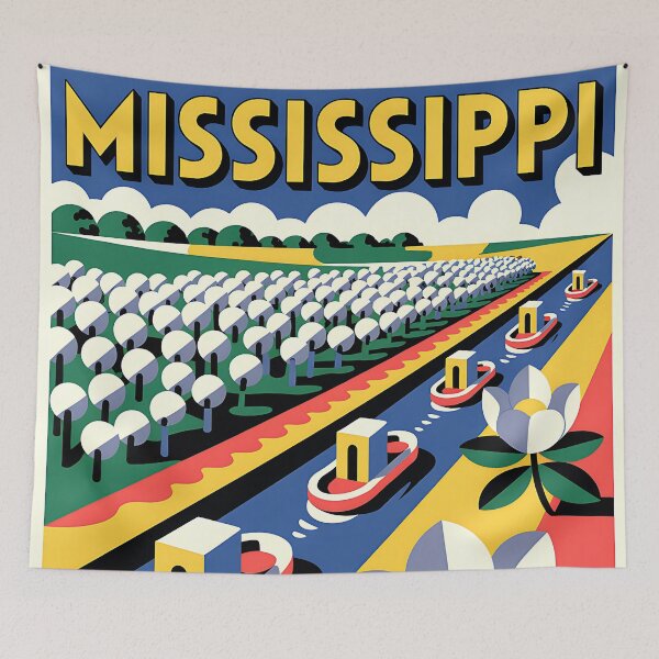 Item preview, Mississippi - Vintage travel poster in the style of Fernand Léger designed and sold by PrintableTravel.