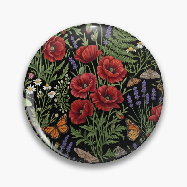Item preview, Botanical Poppy Butterfly Field Dark Floral designed and sold by SplashTastic.
