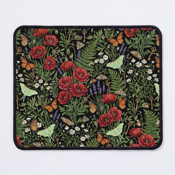 Item preview, Botanical Poppy Butterfly Field Dark Floral designed and sold by SplashTastic.