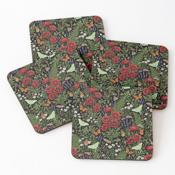 Item preview, Botanical Poppy Butterfly Field Dark Floral designed and sold by SplashTastic.