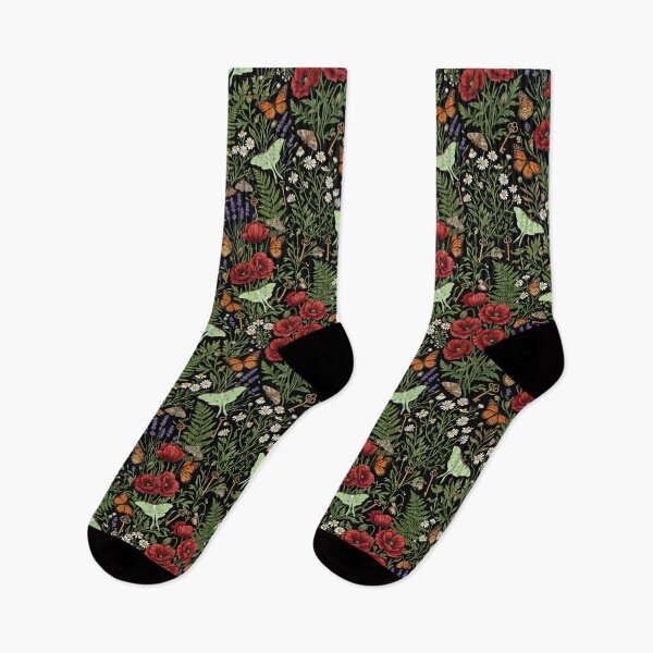 Item preview, Botanical Poppy Butterfly Field Dark Floral designed and sold by SplashTastic.