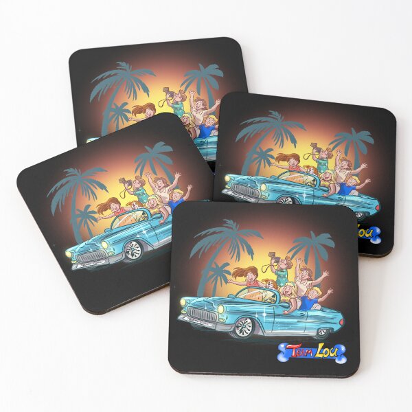 Item preview, Summer Road Trip Vintage Blue Car Palm Trees designed and sold by TeamLouOfficial.