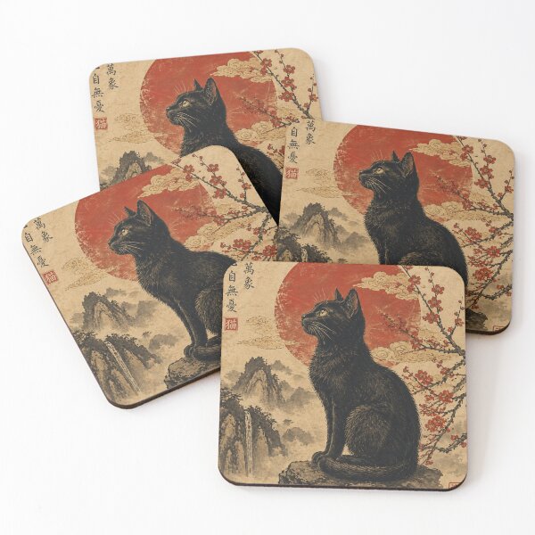 Item preview, Ancient Japanese Cat Art Print | Traditional Ink Style Black Cat Illustration | Vintage Oriental Wall Decor designed and sold by IconicDesignsXd.