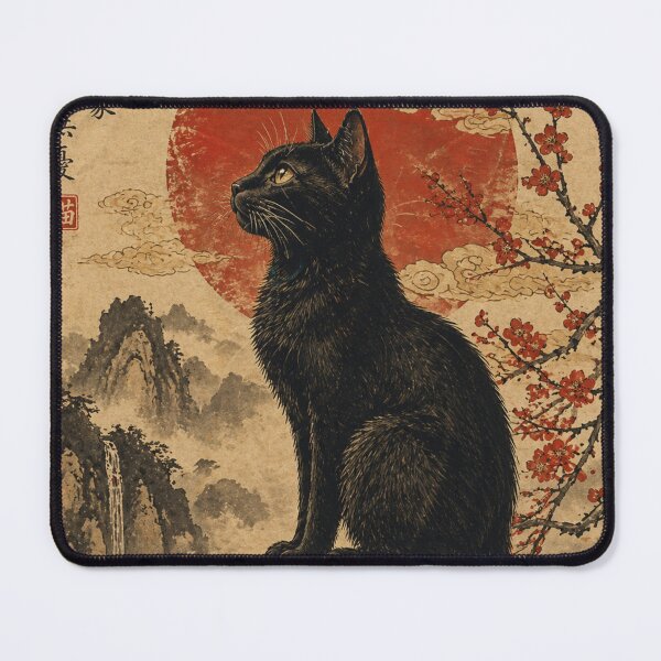 Item preview, Ancient Japanese Cat Art Print | Traditional Ink Style Black Cat Illustration | Vintage Oriental Wall Decor designed and sold by IconicDesignsXd.