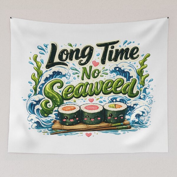 Item preview, Long Time No Seaweed – Cute Sushi Pun T-Shirt with Kawaii Rolls & Waves designed and sold by RvinJo8.