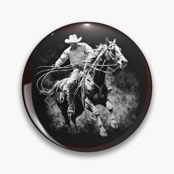 Item preview, Western Cowboy Roping on Horseback | Black and White Rodeo Ranch Art designed and sold by inkoutninja.