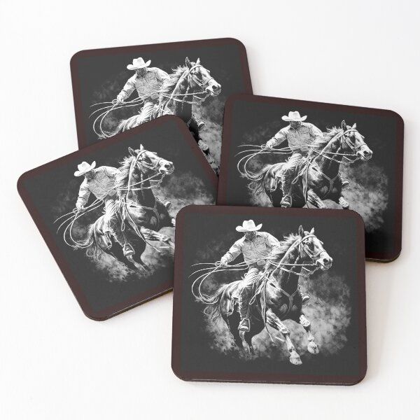 Item preview, Western Cowboy Roping on Horseback | Black and White Rodeo Ranch Art designed and sold by inkoutninja.