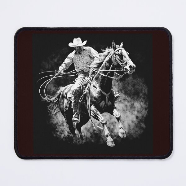 Item preview, Western Cowboy Roping on Horseback | Black and White Rodeo Ranch Art designed and sold by inkoutninja.