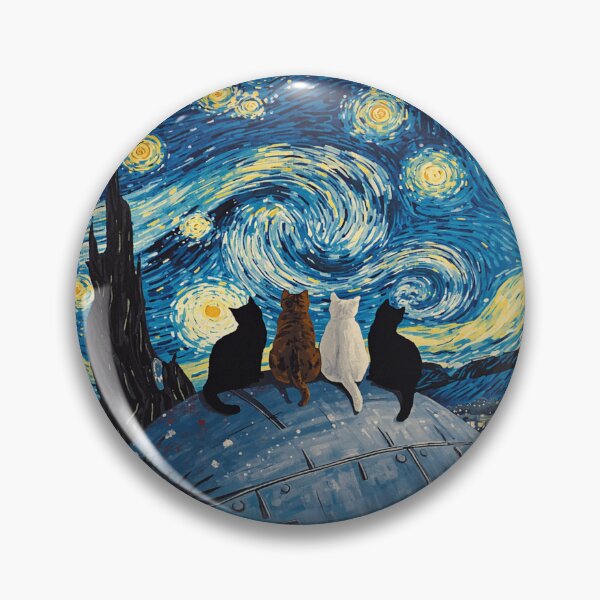 Item preview, Space Cats sitting on Space Station in Van Gogh's Starry Night designed and sold by EschatonGarden.