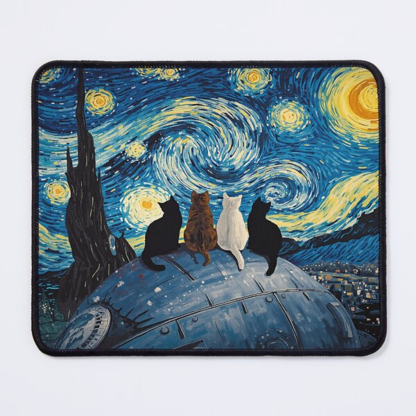 Item preview, Space Cats sitting on Space Station in Van Gogh's Starry Night designed and sold by EschatonGarden.