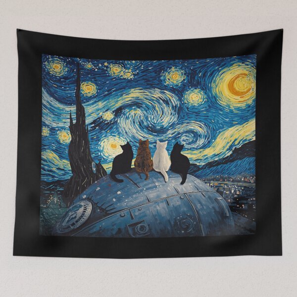 Item preview, Space Cats sitting on Space Station in Van Gogh's Starry Night designed and sold by EschatonGarden.