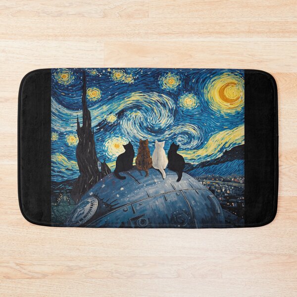 Item preview, Space Cats sitting on Space Station in Van Gogh's Starry Night designed and sold by EschatonGarden.