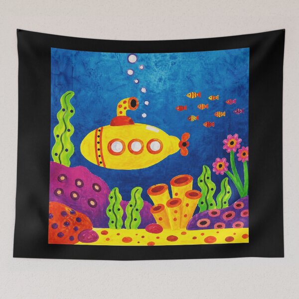 Item preview, Yellow Submarine Underwater Scene Colorful Ocean Illustration designed and sold by Modaozushi216.
