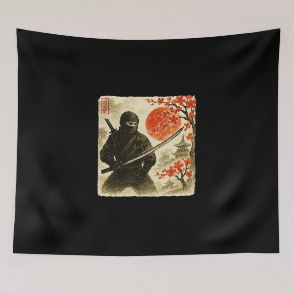 Item preview, Ninja Samurai Warrior Japanese Ink Art Vintage Style designed and sold by titanlevi.