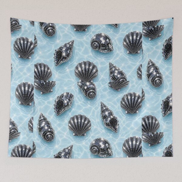 Item preview, Black disco seashells pattern in beach  designed and sold by Heaven1111.