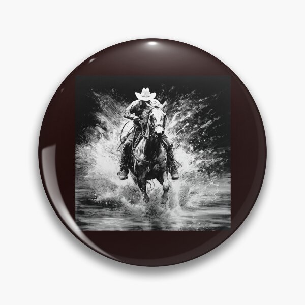 Item preview, Western Cowboy Horse Splashing Through Water | Black and White Rodeo Art designed and sold by inkoutninja.