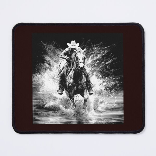 Item preview, Western Cowboy Horse Splashing Through Water | Black and White Rodeo Art designed and sold by inkoutninja.