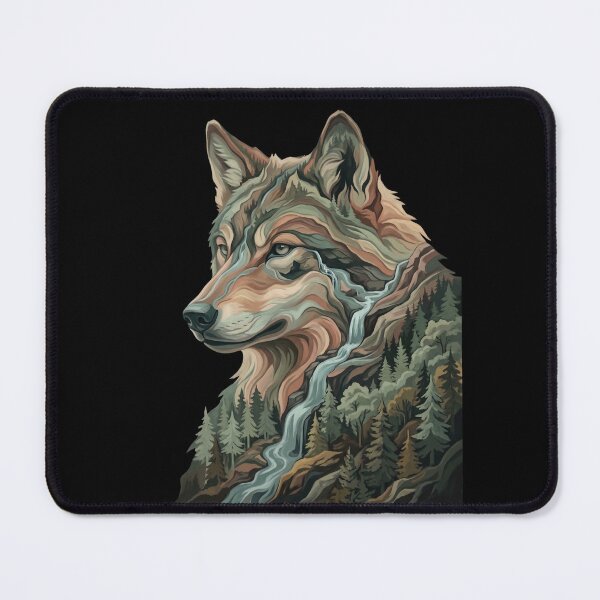 Item preview, Waterfall Wolf – Forest Landscape Portrait designed and sold by printedartgoods.