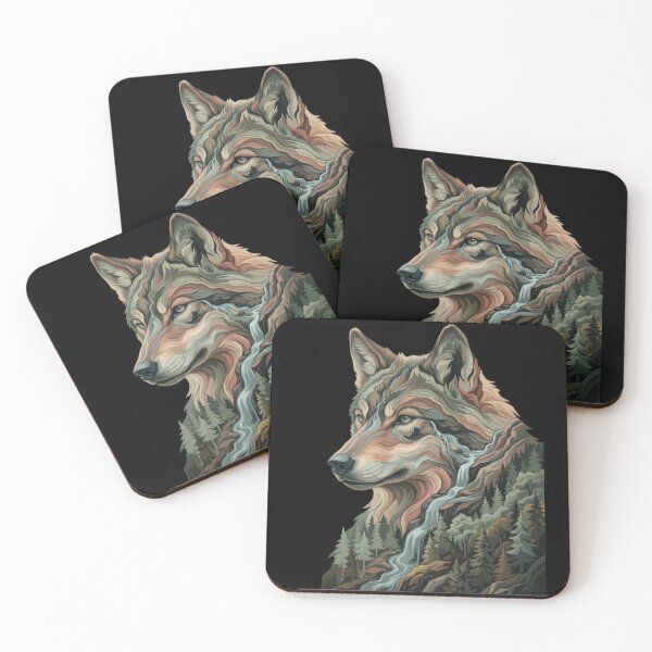 Item preview, Waterfall Wolf – Forest Landscape Portrait designed and sold by printedartgoods.