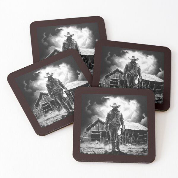 Item preview, Western Cowboy Walking by Barn | Black and White Ranch Outlaw Art designed and sold by inkoutninja.