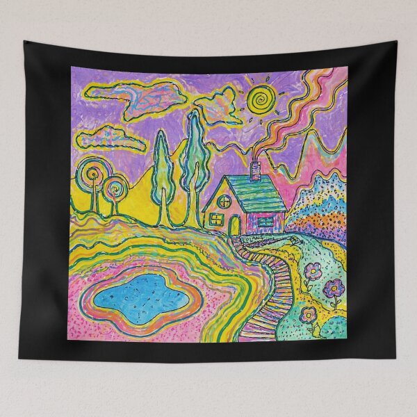 Item preview, Colorful Dream Landscape Psychedelic Cottage  designed and sold by Modaozushi216.