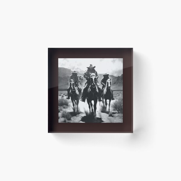 Item preview, Three Western Cowboys Riding Horses | Black and White Outlaw Desert Art designed and sold by inkoutninja.