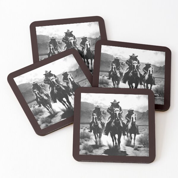 Item preview, Three Western Cowboys Riding Horses | Black and White Outlaw Desert Art designed and sold by inkoutninja.