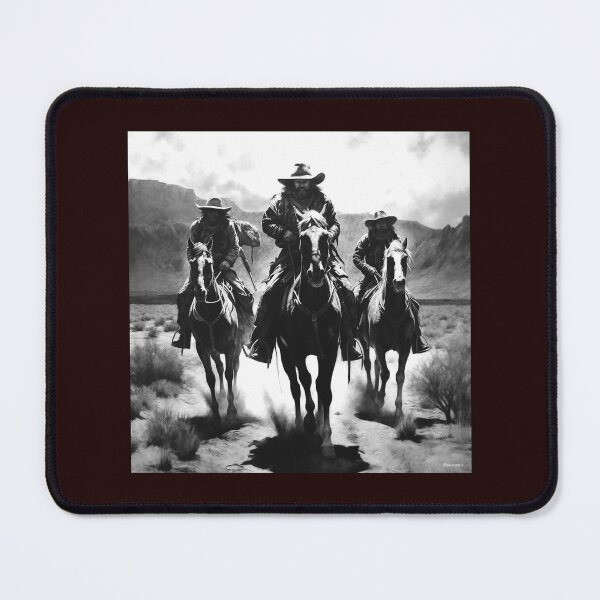 Item preview, Three Western Cowboys Riding Horses | Black and White Outlaw Desert Art designed and sold by inkoutninja.