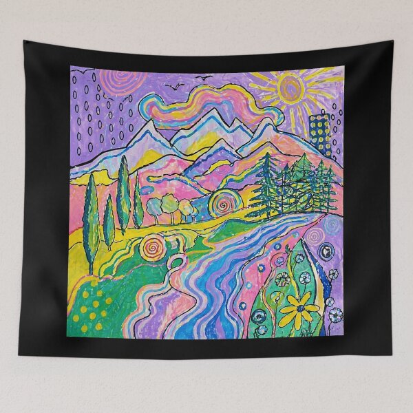 Item preview, Colorful Mountain Dreamscape Psychedelic Landscape designed and sold by Modaozushi216.