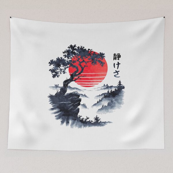 Item preview, Quiet Mind Japanese Tree Red Moon Zen Ink  designed and sold by titanlevi.
