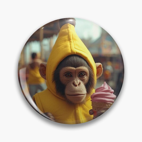 Item preview, Funny Monkey in Banana Costume Holding Ice Cream at Amusement Park – Summer Cute Meme Sticker for Phone Laptop designed and sold by Mustangana.