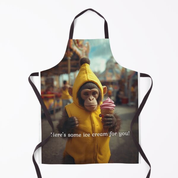 Item preview, Funny Monkey in Banana Costume Holding Ice Cream at Amusement Park – Summer Cute Meme Sticker for Phone Laptop designed and sold by Mustangana.