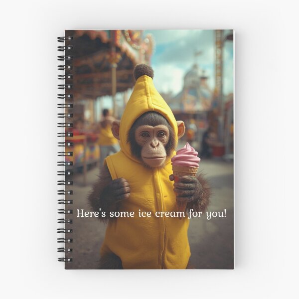 Item preview, Funny Monkey in Banana Costume Holding Ice Cream at Amusement Park – Summer Cute Meme Sticker for Phone Laptop designed and sold by Mustangana.