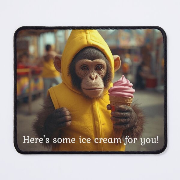 Item preview, Funny Monkey in Banana Costume Holding Ice Cream at Amusement Park – Summer Cute Meme Sticker for Phone Laptop designed and sold by Mustangana.