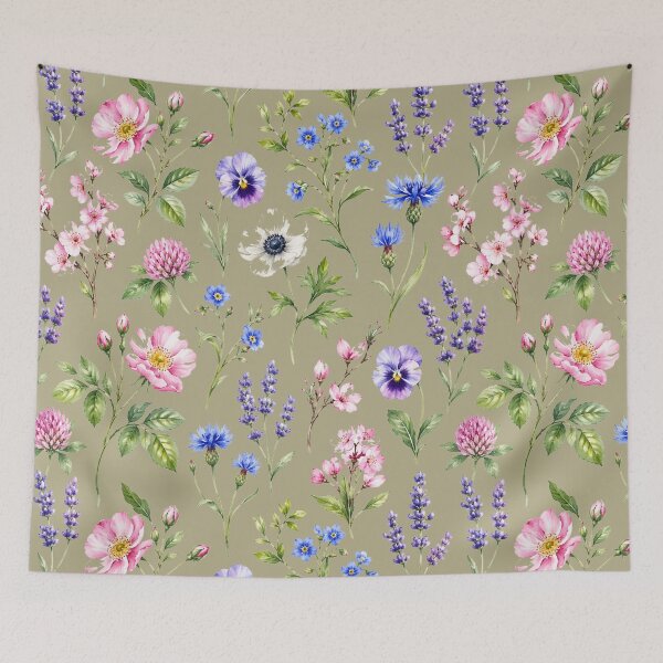 Item preview, Vintage Wildflowers on Sage Green Botanical Floral Pattern designed and sold by HumanMess.
