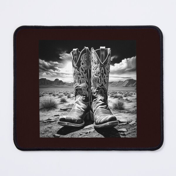 Item preview, Western Cowboy Boots in Desert Landscape | Black and White Southwest Art designed and sold by inkoutninja.